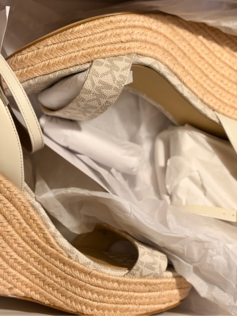 Brand new in box. Never worn. Michael Kors Cream and Tan Espadrille Wedge Sandal - Picture 3 of 5